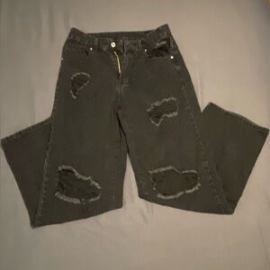 SHEIN ripped straight leg jeans, size 4.  Faded black.